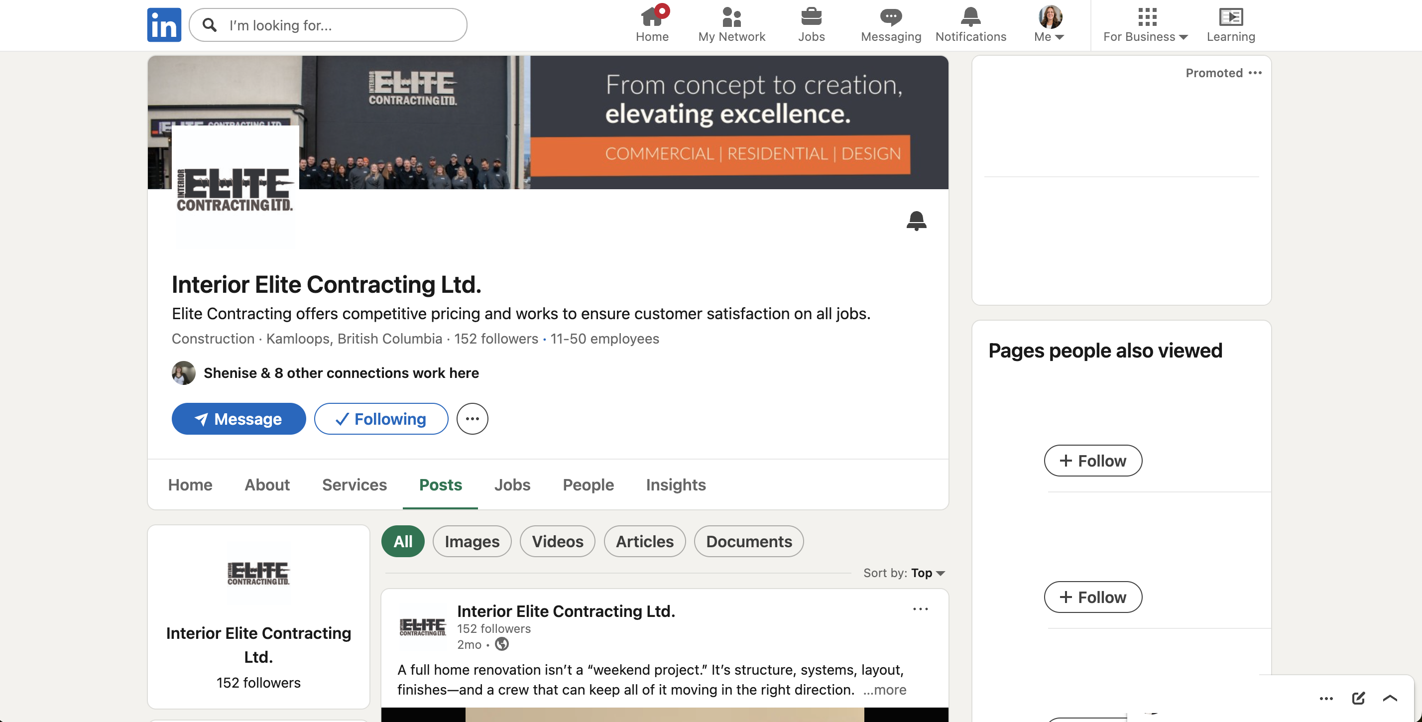 Interior Elite Contracting LinkedIn showcase